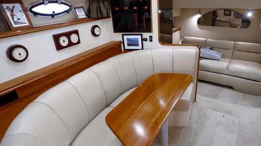 Vinyl boat seats in a cabin helm area