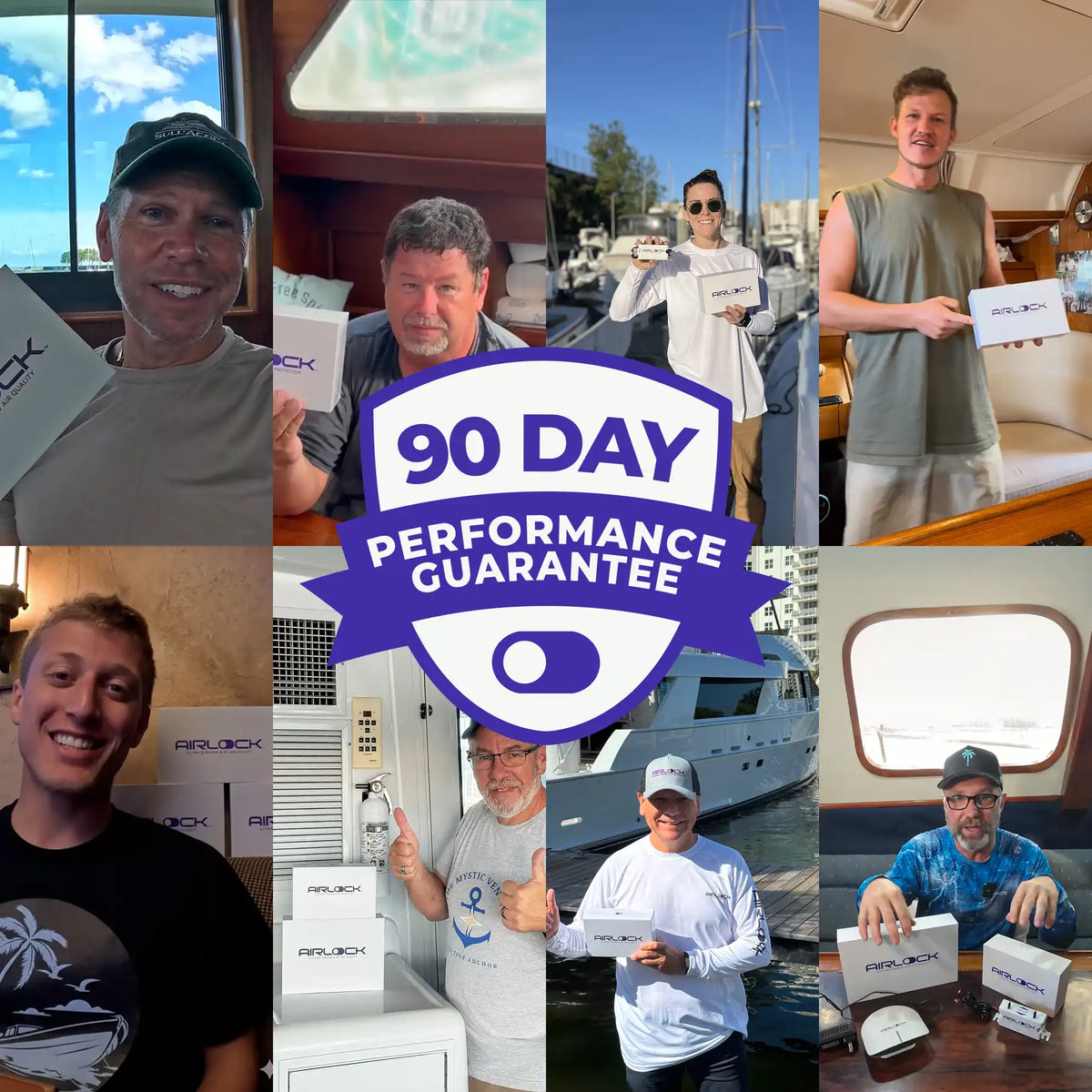 Customer photo collage with the 90-day guarantee badge