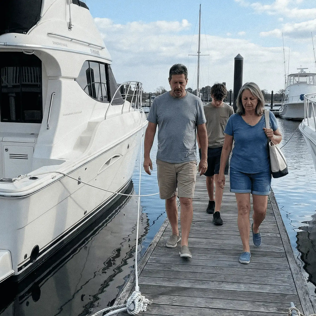 Couple walking off the dock